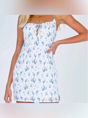 Princess Polly White Mini Dress with Blue Floral Print